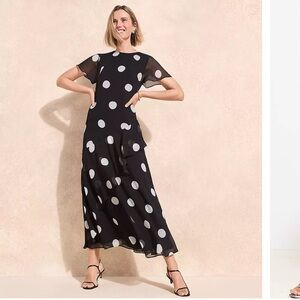 Loft NWT Dotted Flounce  White Polka Dot Maxi Dress size 4.